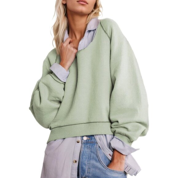 Women Reversible Crewneck Sweater Polyester Nylon Viscose Casual Pullover - Picture 1 of 6